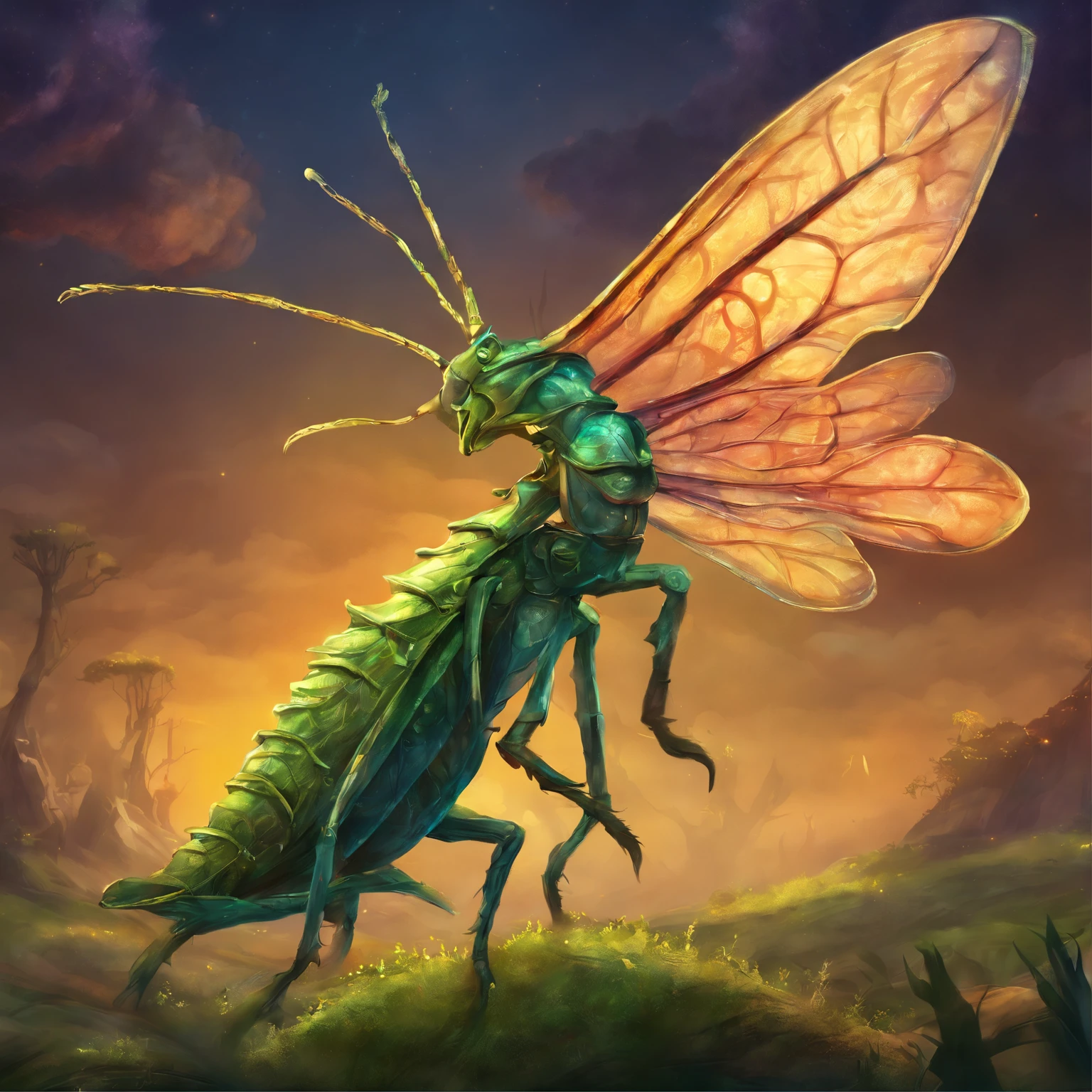 A close up of a bug with wings on a field - SeaArt AI