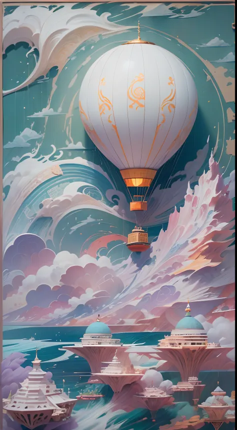 (A kind of porcelain woven from Jingdezhen, called "Azure Over the Rain", a hot air balloon quietly rises）,This hot air balloon is not like the modern one，It doesn't have bright colors，There is no modern design，But it has a strong quaint atmosphere,Its rin...
