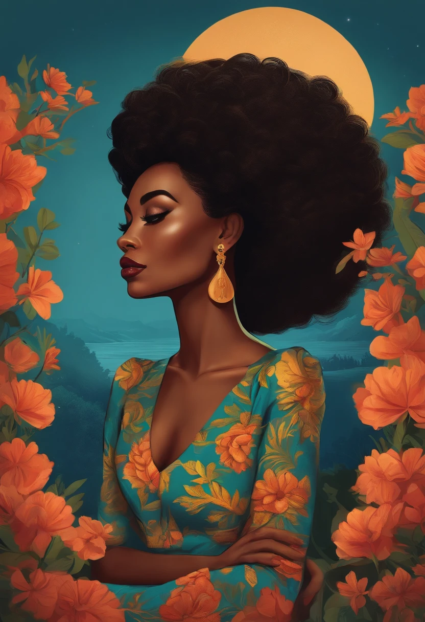 A woman with an afro and flowers in her hair - SeaArt AI