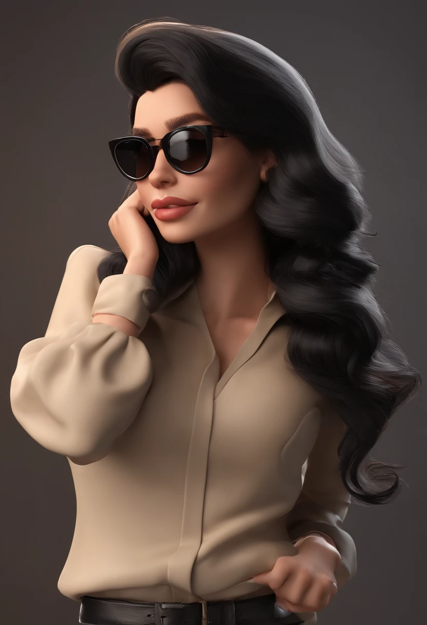 A close up of a woman wearing sunglasses and a shirt - SeaArt AI