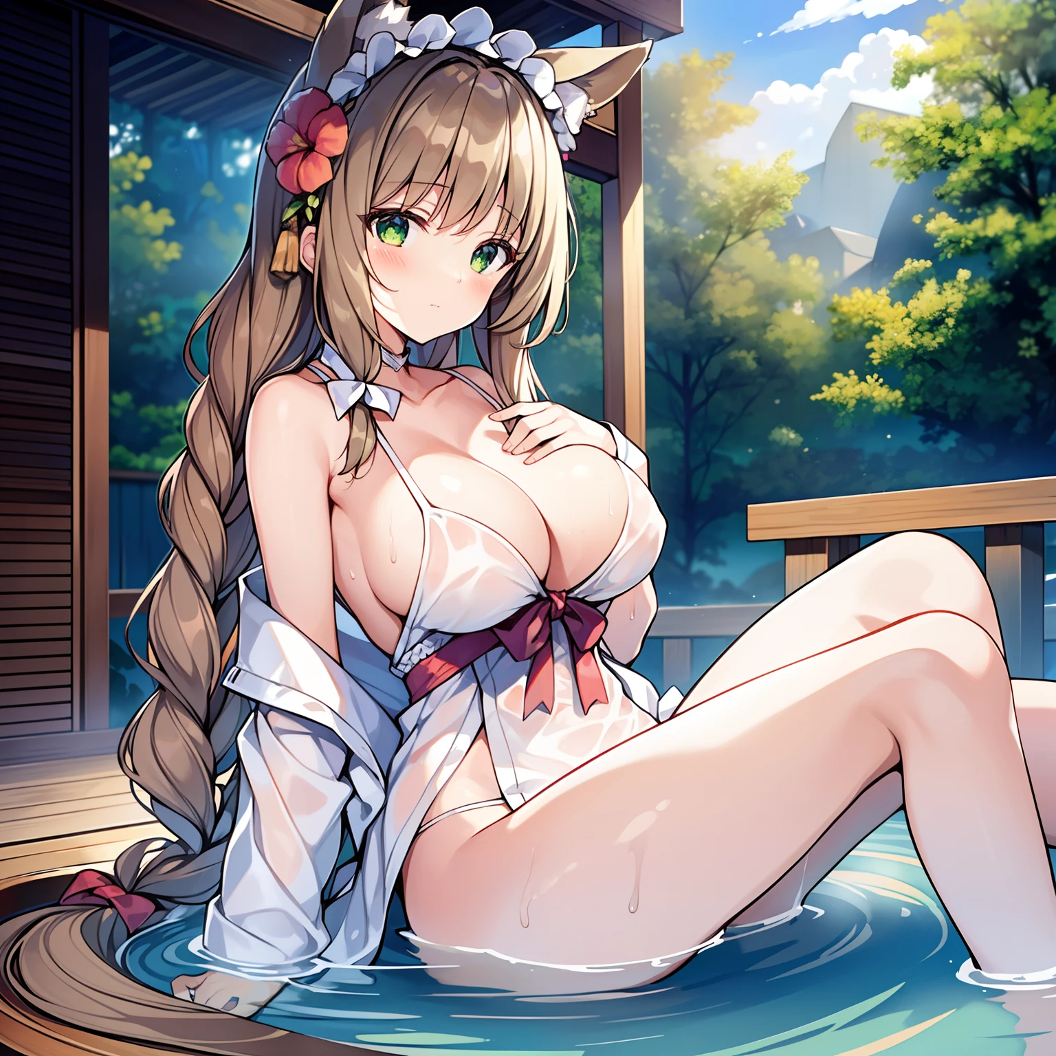 Anime girl in a hot tub - SeaArt AI