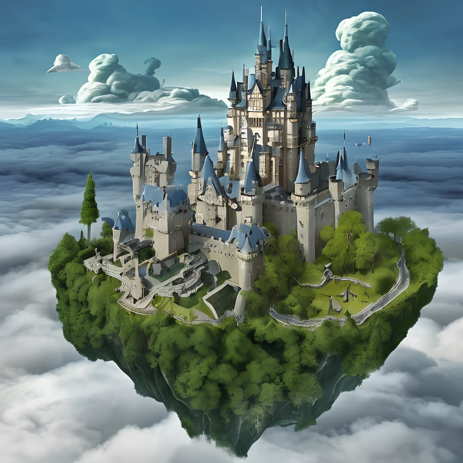 Deities々Castle in the Sky、Castle in the Sky、Flying castle、Castle in the Sky、Castle of Glory、Castle above the clouds、The tree々A lush castle surrounded by