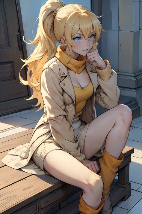 Yang Xiao Long ((masterpiece)), ((best quality)), (blond hair), (long hair), (high ponytail), (light blue eyes), 30 years old, (...