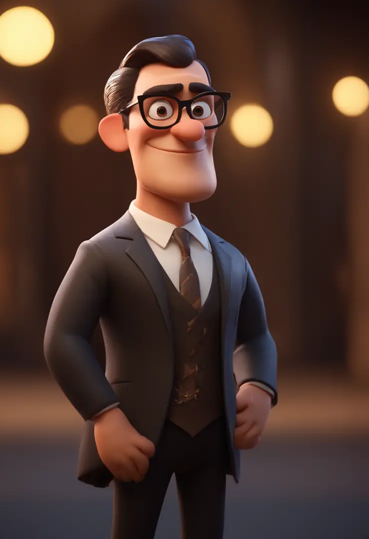 Cartoon character of a man with black glasses and a suit, animation character, Caractere estilizado, animation style rendering, 3D estilizado, Arnold Maya render, 3 d render stylized, toon render keyshot, Personagem 3D, Personagem 3D, 3d rendering stylized...