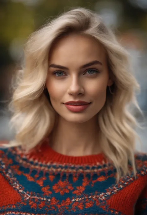 Portrait of a model woman with blonde hair in a hot designer sweater, no estilo de roupas de marca, With the shirt in sight, Panasonic GH5, happy expressions, imagem discreta, Sharp texture - Image #2 @SlengSleng
