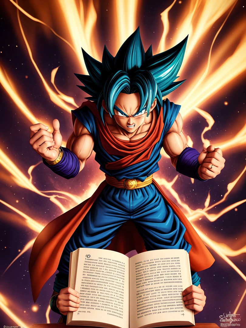 A drawing of a young goku with a book in his hands - SeaArt AI