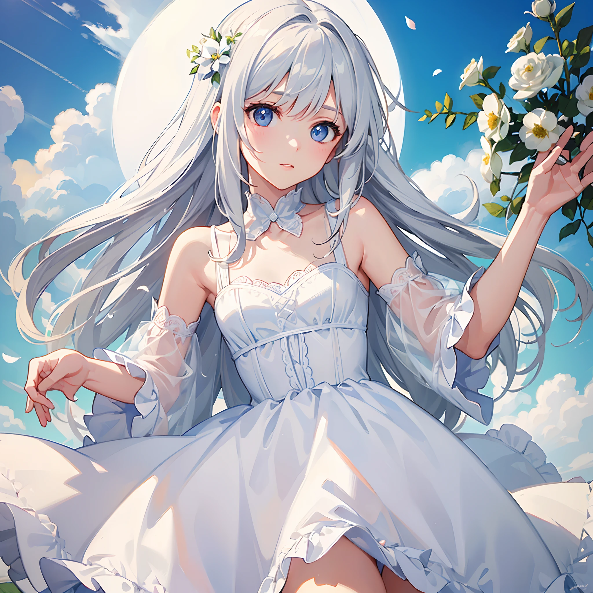 Anime Girl in White Lace Dress