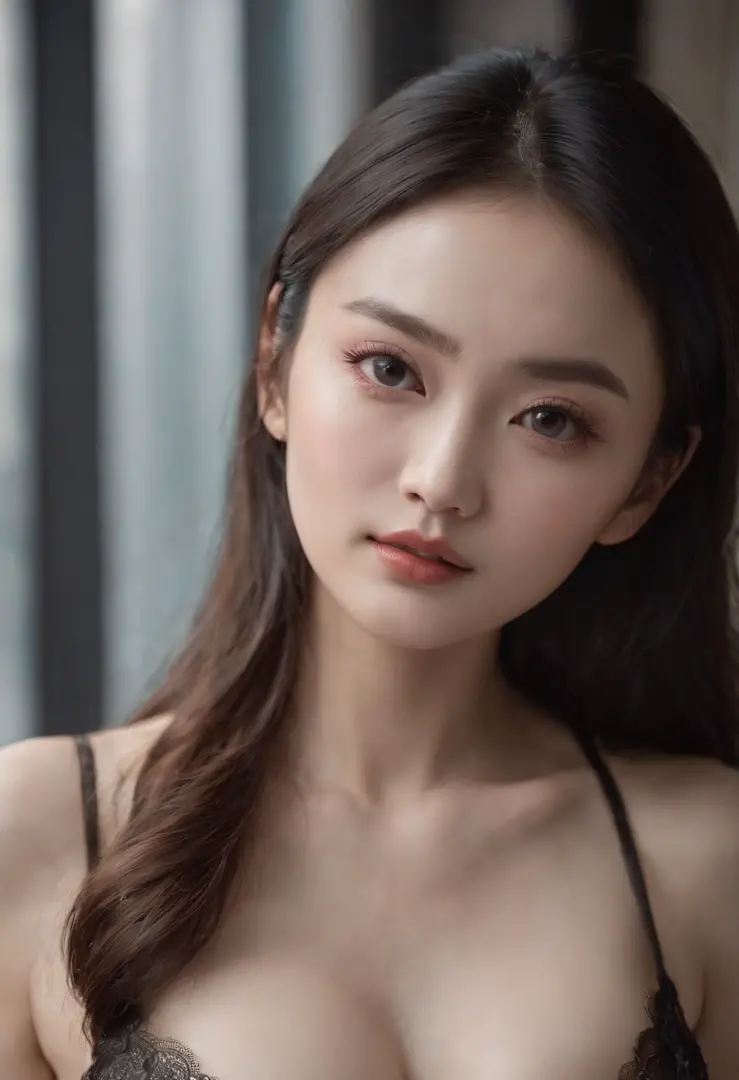 A detailed face，Jing Tian，Erotic lingerie，Exposed cleavage