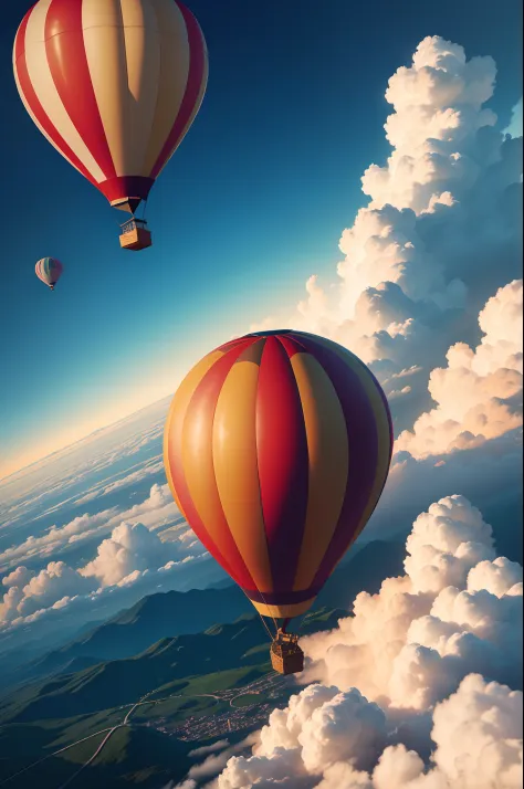 hot air balloon，beautiful sky，high place
