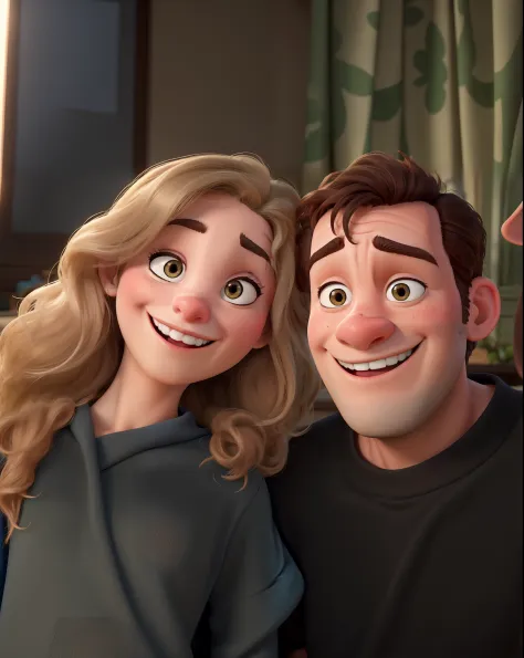 A couple in great quality and definition in the style of Disney pixar