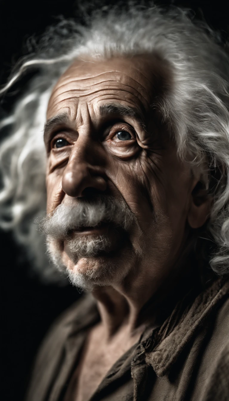 A portrait silly Albert Einstein as a caveman, with a goofy expression on his face, sticking his tongue out, detailed face, high details, photography, natural light, Nikon D850, 50mm, f/1.4