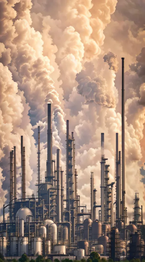 a large oil refinery with a lot of pipes and smoke stacks, chemical plant, industrial complex, industrial photography, industria...