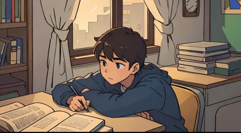High school boy studying in room