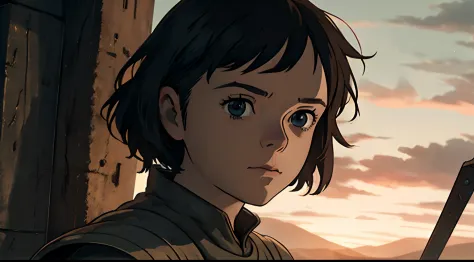 ((Arya Stark)), Game of thrones, evening, bloody battlefield, miyazaki hayao