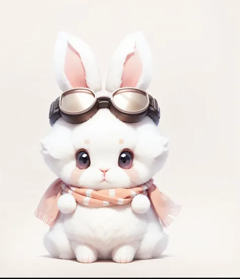 There is a white bunny with a scarf and goggles on - SeaArt AI