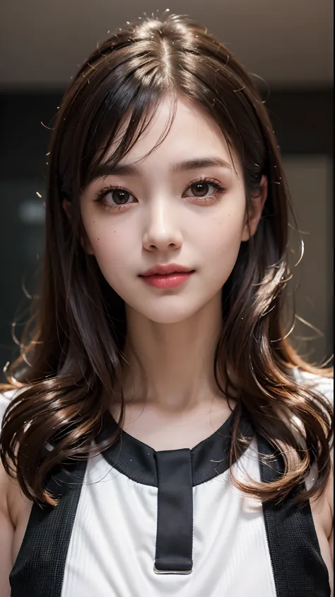 ((Beauty like a model)), ​masterpiece, The highest image quality, ultra-detailliert, (perfectbody:1.5), (Perfect face+Bangs aligned above the eyebrows+orange color hair), Close up of, Viewer's Perspective, She bent and lowered her body to match the gaze of...