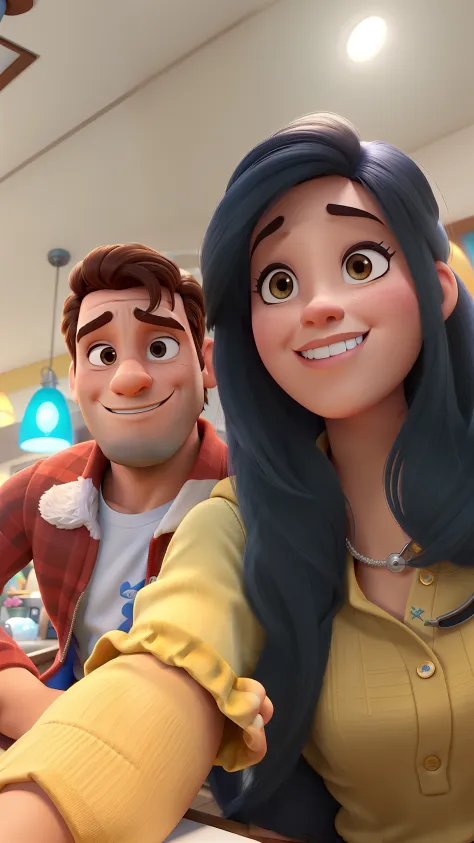 casal homem e mulher no estilo Disney Pixar,homem branco e mulher morena, alta qualidade, melhor qualidade