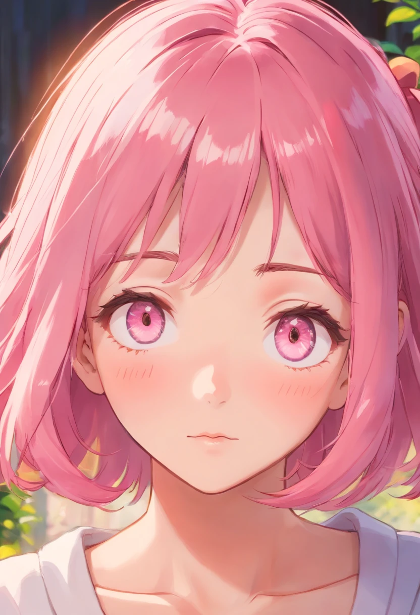 Anime girl with pink hair and pink eyes staring at the camera - SeaArt AI