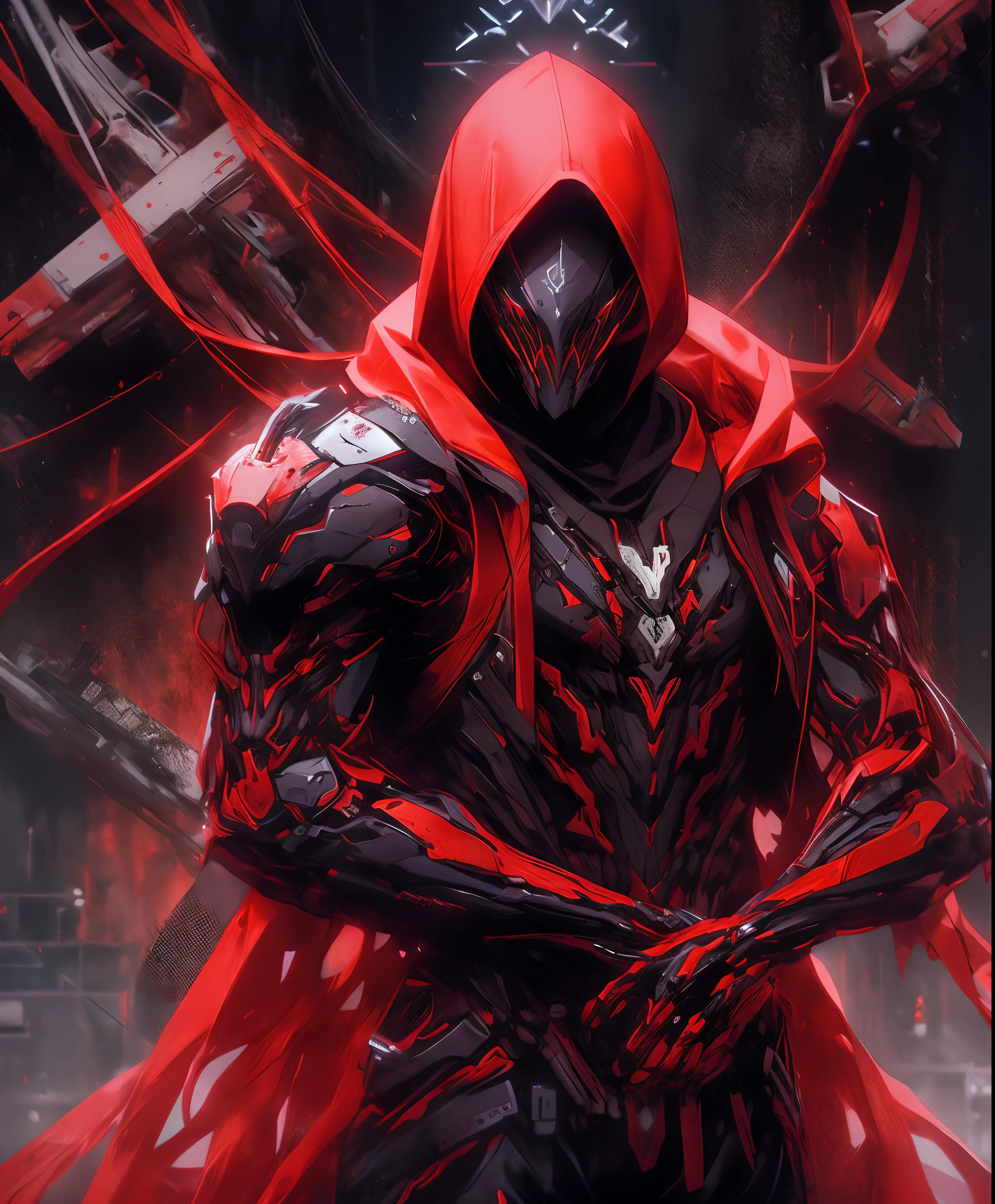 a man in a red jacket and black pants standing in a dark room, wearing cultist red robe, crimson attire, character from mortal kombat, as a character in tekken, fighting game character, cyberpunk assassin, red hooded mage, cyberpunk outfits, crimson clothes, the red ninja, wearing leather assassin armor, an edgy teen assassin, cool red jacket, cyberpunk street goon