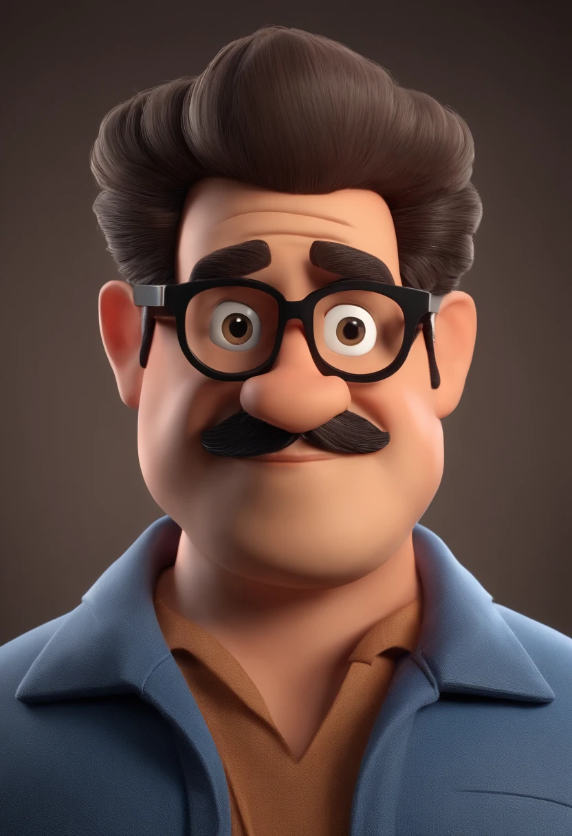 personagem dos desenhos animados de um homem gordo, careca, barbudo, 43 years old with black glasses and a blue shirt, animation character, Caractere estilizado, animation style rendering, 3D estilizado, Arnold Maya render, 3 d render stylized, toon render keyshot, Personagem 3D, Personagem 3D, 3d rendering stylized, 3 d character render, personagem de desenho animado, Personagem de close up, Pose de personagem,  (Estilo Pixar) (master part:1.2) (Bokeh) (best quality) (pele detalhada) (textura detalhada) (8k) (argila) (Cinematic lighting) (foco nítido