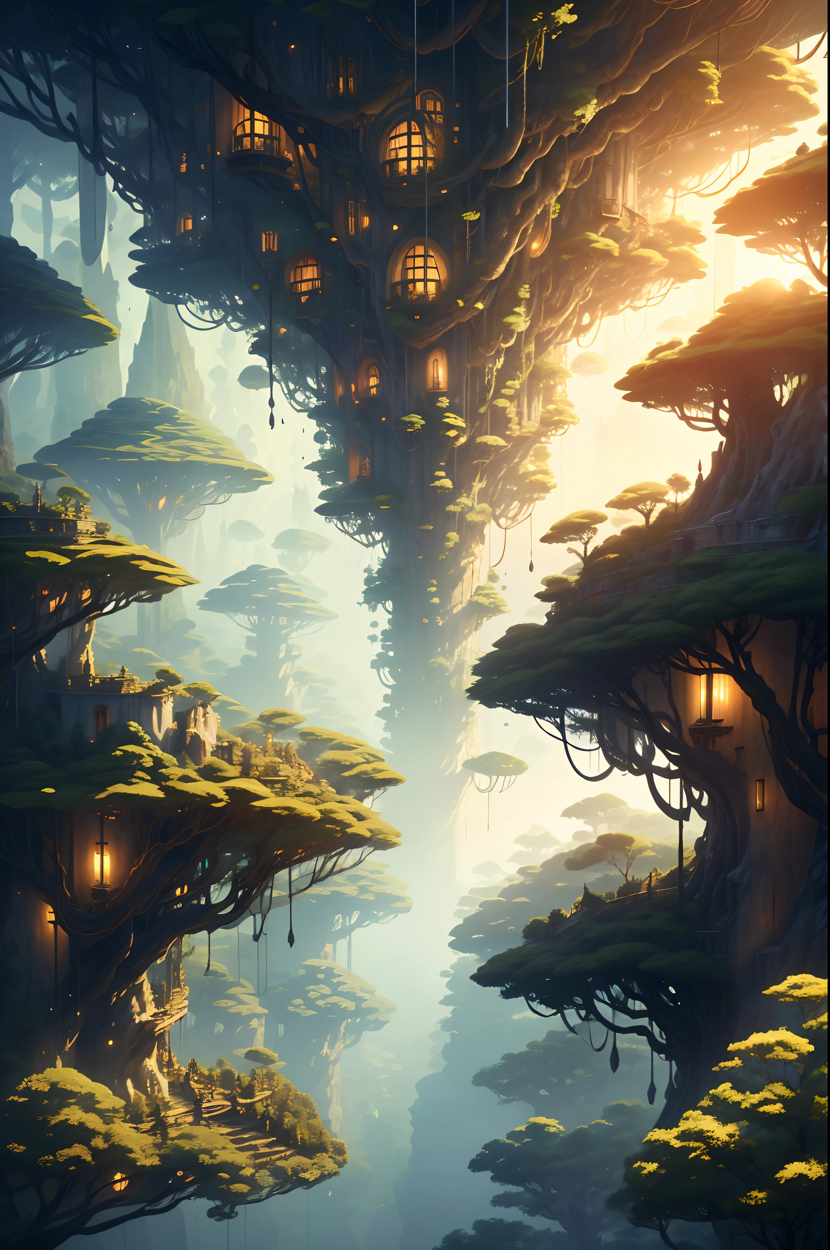 Ascend to the Arboreal Enclave, a civilization living high among the canopy. Their homes and platforms meld seamlessly with the ancient forest. A society in harmony with nature practices tree magic, and the grandeur of the treetops invites inhabitants to live in synchrony with the whispering leaves