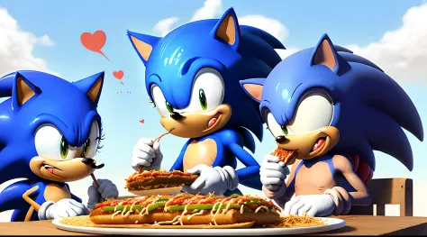 Sonic eating a chili dog