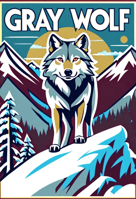 (((majestic epic wolf standing atop a snowy mountain of on the wall movie poster, movie poster illustration and the story it rep...