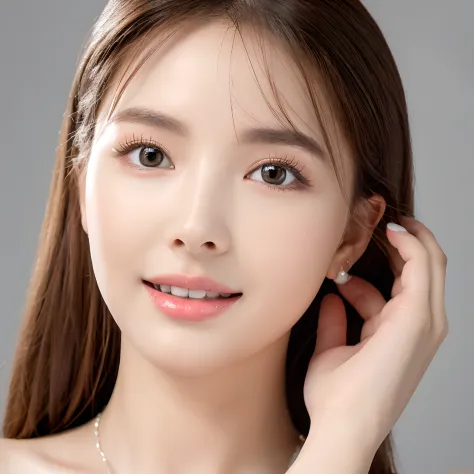 of the highest quality, White skin, Real Human Skin, (Detailed), oval-face, Pore, Ultra high definition, (8K, Raw photography, Photorealistic: 1.4), One girl, slim, (Gentle and Goddess-like Eyes) Happiness: 1.2), (Lip gloss, Eyelashes, Gloss Face, Best Qua...