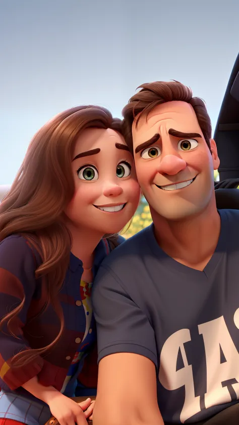 Homem de 45anos e esposa de 42 anos, Disney Pixar poster style in high resolution