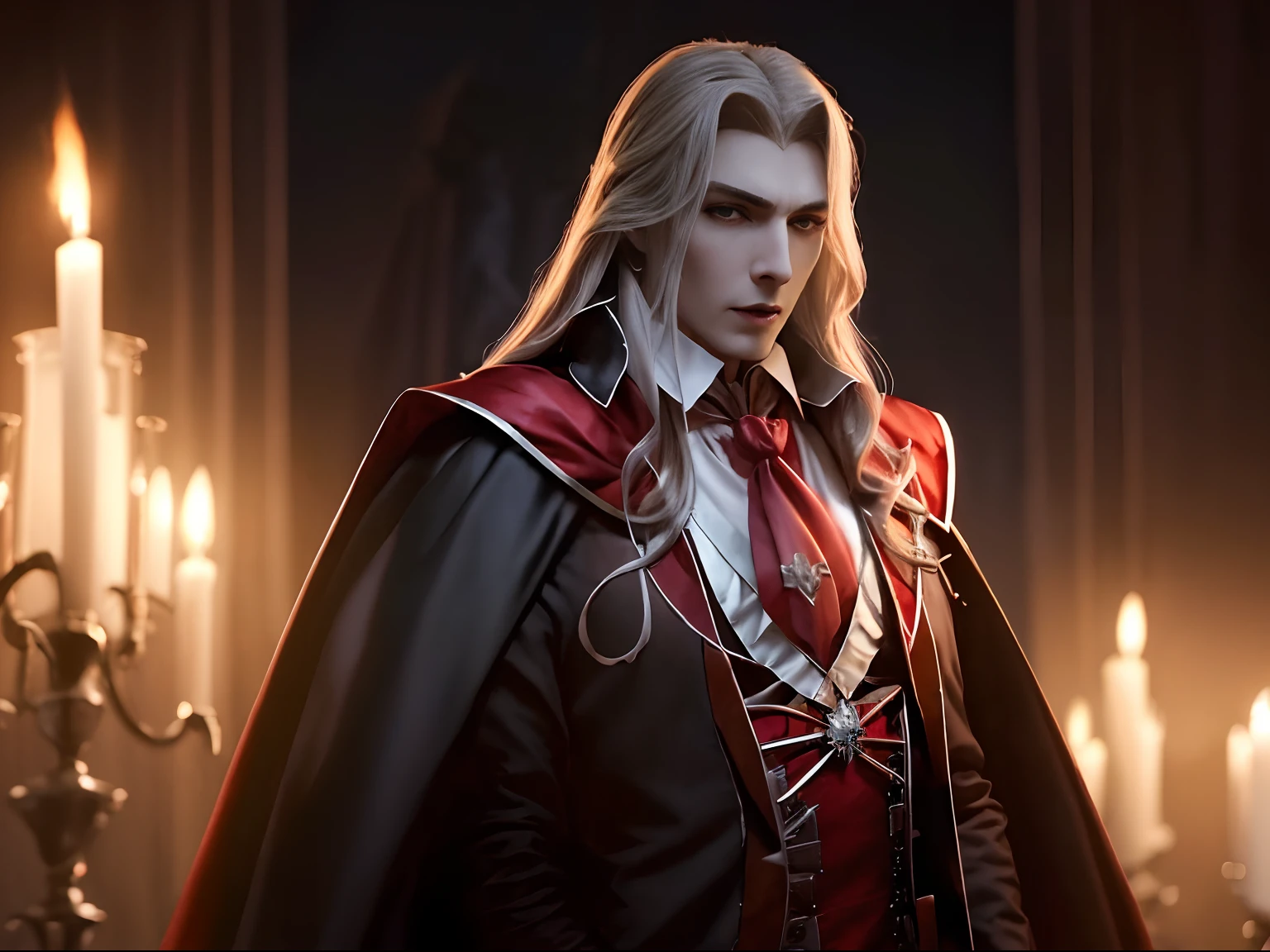 (((dracula )))8k,((de Castlevania)((élégant))(((Cape rouge)))chaud, beau,((élégant)),(((porter des vêtements serrés )))((a une épée)))8k, tout hyperréaliste comme un rendu de traçage de rayons de moteur irréel ((style humain hyperréaliste)),(((Fond sombre vide))). tout hyperréaliste comme un rendu de traçage de rayons de moteur irréel estilo humano realista ,(((Fond sombre vide)))., Doucement éclairé, Détail intime et exquis, netteté, complexe et détaillé, photographie récompensée, petit projecteur, faible contraste, haute netteté, symétrie faciale, profondeur de champ, fond cinématographique, Rendu moteur irréel, image centrale, onirique, Doucement éclairé, intime, imagen de corps entier ,corps entier, hdri