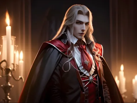 (((dracula )))8k,((from Castlevania)((elegante))(((red cape)))caliente, hermoso,((elegante)),(((viste ropa ajustada )))((tiene u...