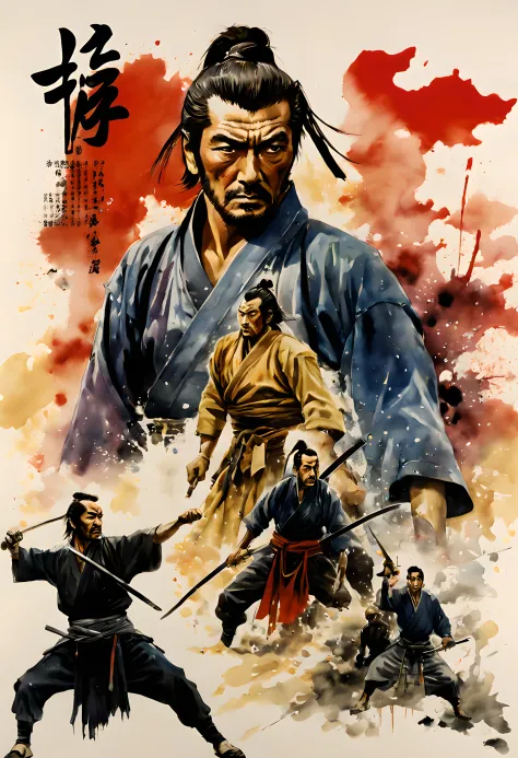 (Movie poset of Bushido:1.5), (movie poster style:1.5),(movie still:1.5), (movie poster:1.5), (ink and watercolor painting:1.5),...