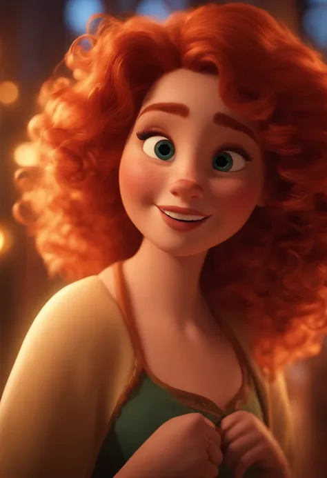 Beautiful Disney princess red curly hair green eyes - SeaArt AI