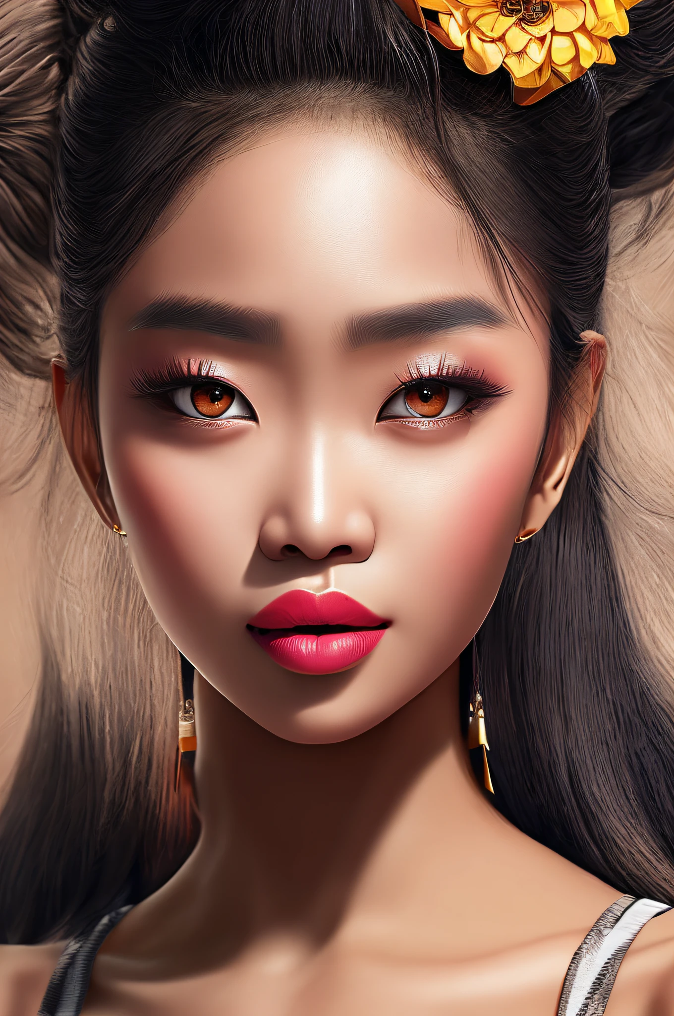 Masterpiece, Best Quality, Illustration, Ultra-detailed, finely detail, hight resolution, 8K Wallpaper, Perfect dynamic composition, Beautiful detailed eyes, fitness wear, Natural color lip, Indonesian,