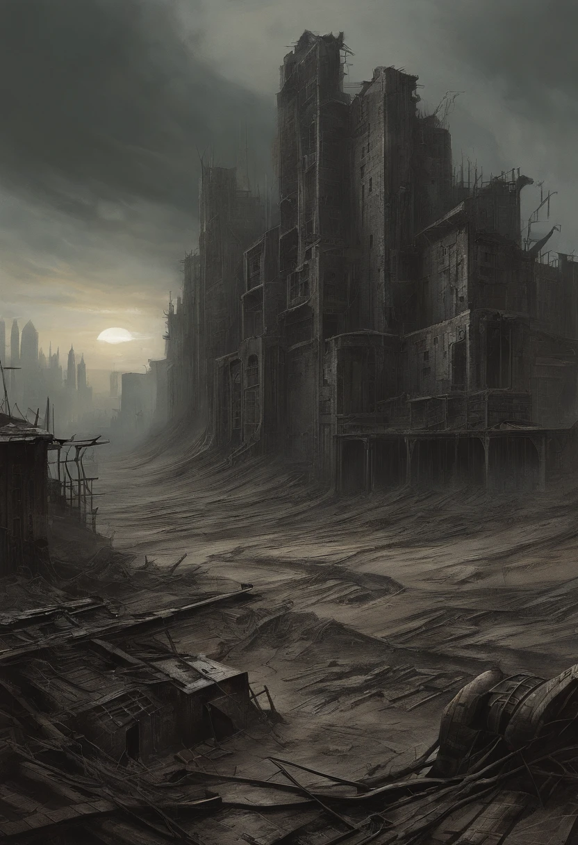 A picture taken from a video game shows a ruined city - SeaArt AI