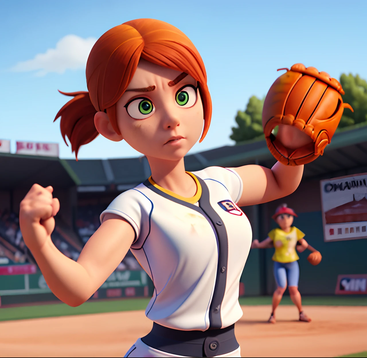 Arafed female baseball player in uniform throwing a ball - SeaArt AI