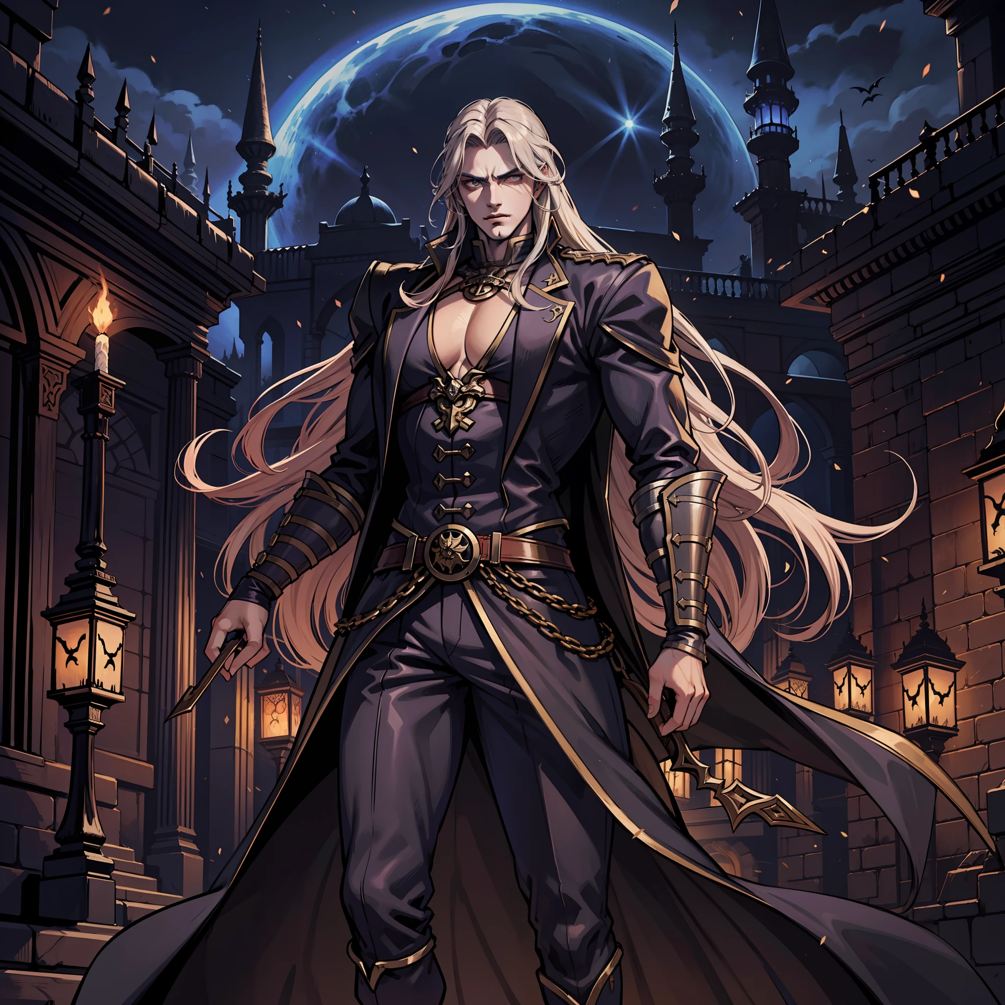 Castlevania Hyper Realistic Lord of Shadows Super Detailed Moroccan Arabic Lord Dracula Muscle Hokuto no Ken , fearless, Scary handsome man leading an army of jinns 10 jinns around him War Battle Atmosphere