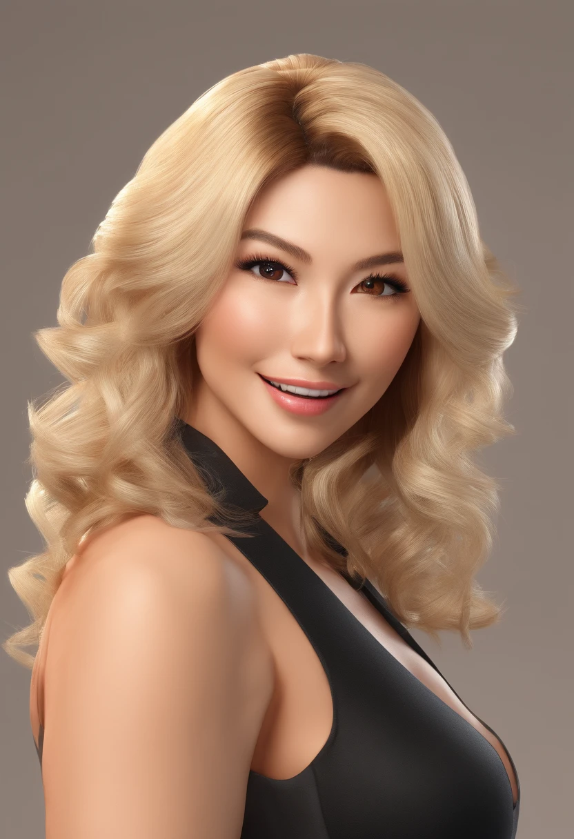 A woman with long blonde hair and a black top - SeaArt AI