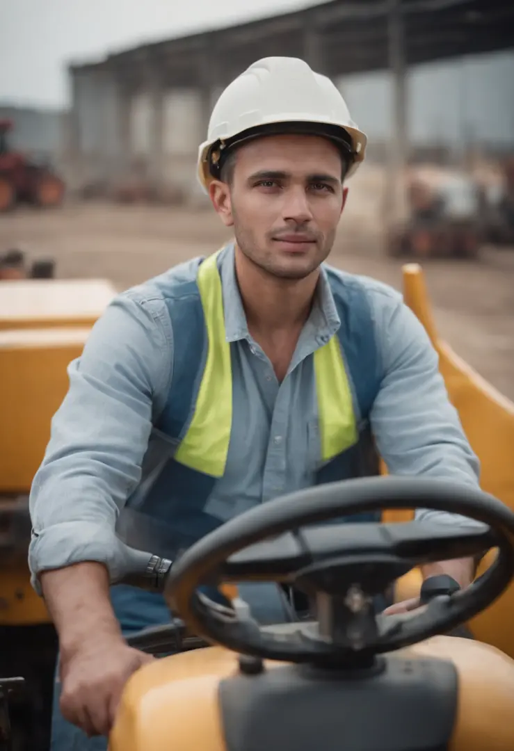 Factory worker driving tractor, alta qualidade, Definition of ulta
