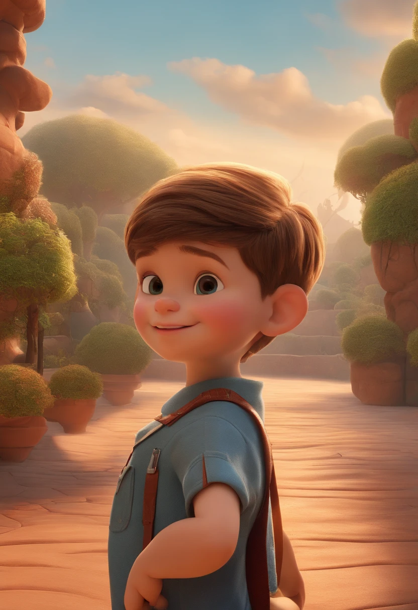 a happy cute kid standing short hair, vestindo uma fantasia espacial, , fundo branco, barnet, Tom, Estilo Pixar, ....3d, desenhos animados, rosto detalhado, asymmetrical 16k