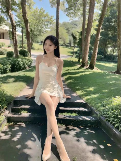 ，Masterpiece, Best quality，8K, 超高分辨率，Reallightandshadow，Cinema lenses，(beautidful eyes:1.1)， ((中景 the scene is，The upper part of the body))，dynamicposes，On a green meadow，The gentle goddess came with gentle steps。She wore a white dress，A gentle breeze blow...