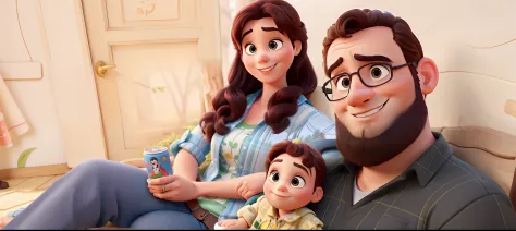 A Disney Pixar-style family in the woods on a sunny day, alta qualidade
