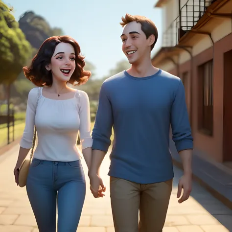 estilo Pixar, casal feliz, alta qualidade