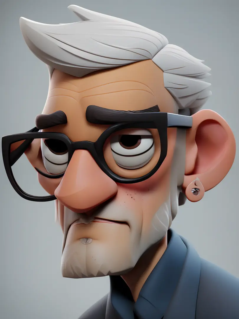 Cartoon character of a man with black glasses, cabelo cacheado marrom escuro e uma camisa azul, animation character, Caractere e...