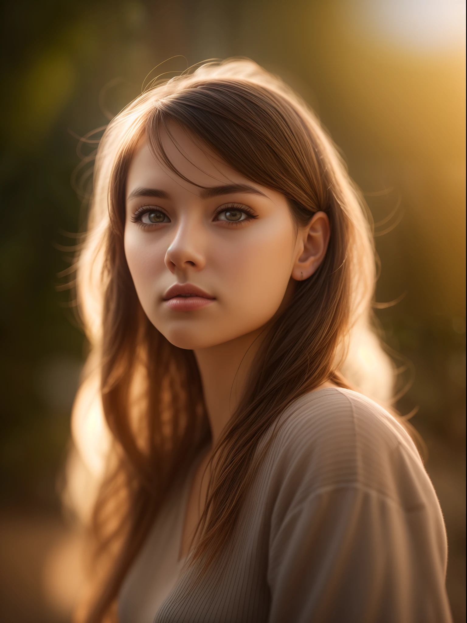 Semi-realistic girl, shot with dslr camera, natural background, moody sunshine settings. Best quality, masterpiece collection, 8k resolution, soft lights, blurred background