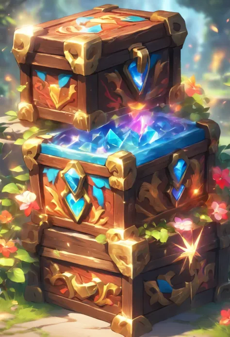 Best Quality, Ultra-high resolution，3 d icon for mobile game，Q version of the chest，highly colorful，Includes a set of chests with 4 levels of treasures