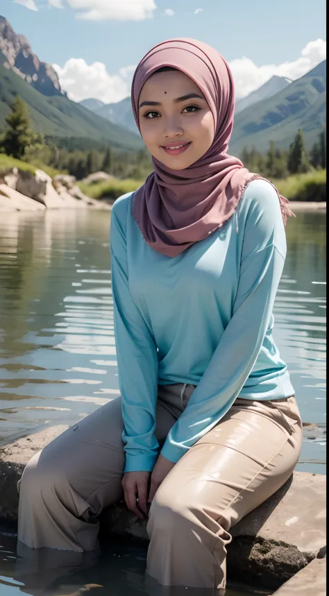 photograph of Malay hijab plump girl, smallest breast, wearing sport shirt,  and tight boxer pants, jogging in morning - SeaArt AI