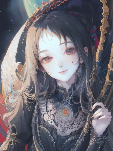 ​masterpiece: 1.7, top-quality、(Highly detailed CG、ultra-detailliert、Best Shadow:1.1)、Painterly、sketch、the witch、Black Dress、Dark hair、red eyes、Paper texture、超A high resolution、extra detailed face、flat-colors、Highly detailed eyes、extra detailed face、extra ...