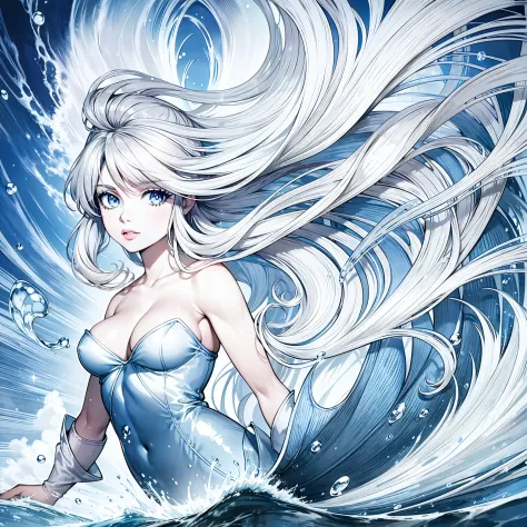 (best quality),manga illustration,1girl,solo,bbardot,in bodysuit,beautiful detailed eyes,beautiful detailed lips,extremely detailed eyes and face,long eyelashes,jumping off the edge of marine dock,landing in the water,fluid motion,energy,excitement,blue an...