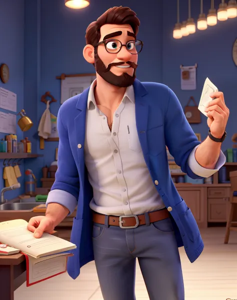 Homem jovem barba baixa estudante de medicina Disney Pixar